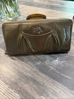 Coach Patent Leather Wallet in Olive